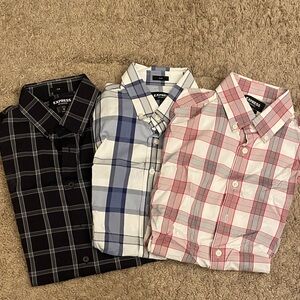 Express Men's Casual Plaid Shirt Trio - Black, Blue, Red